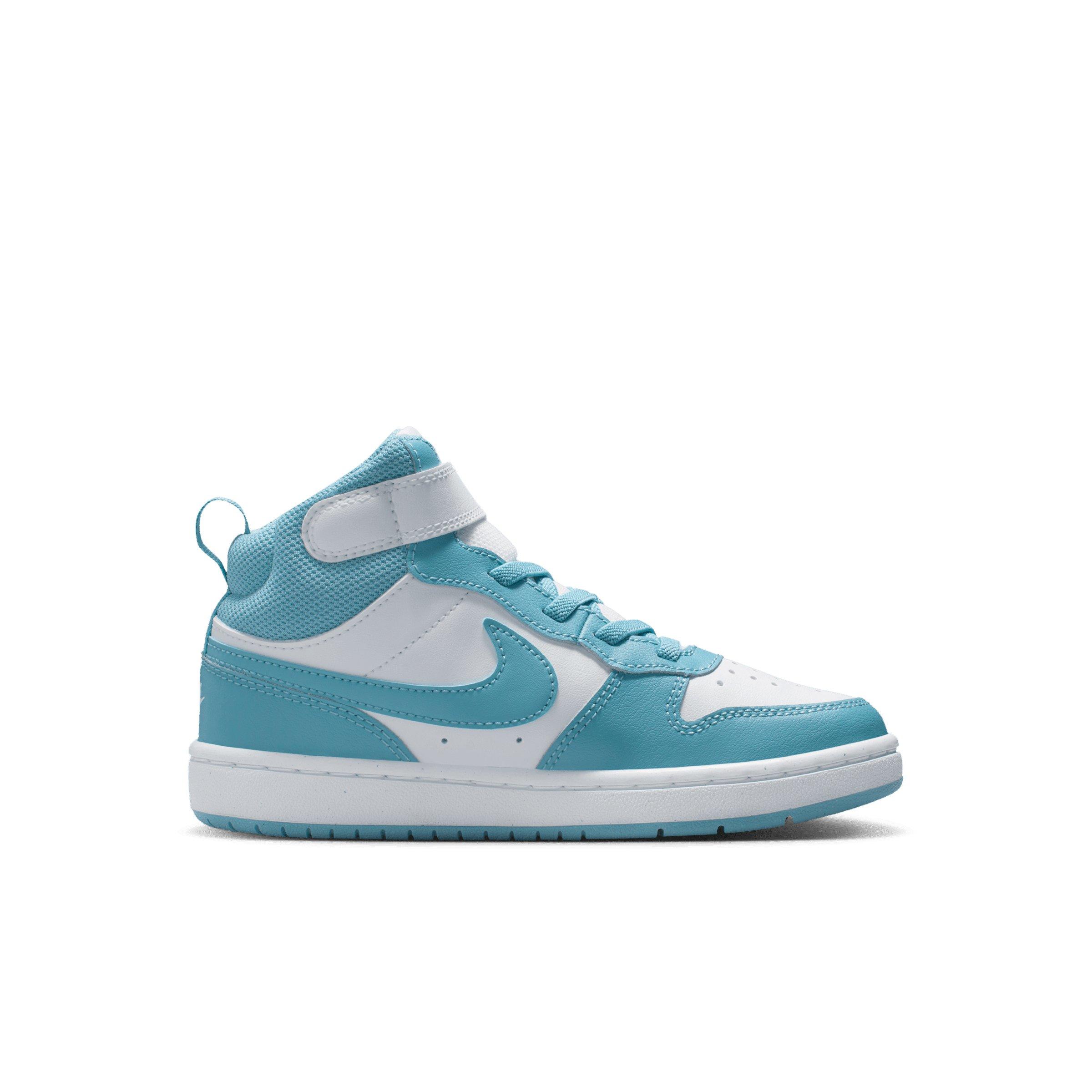Nike Court Borough Mid 2 "White/Denim Turquoise" Preschool Girls' Shoe - WHITE/TURQUOISE